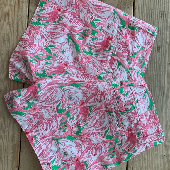Lilly Pulitzer flamingo print Callhoun shorts, sz 0 - Picture 2 of 3